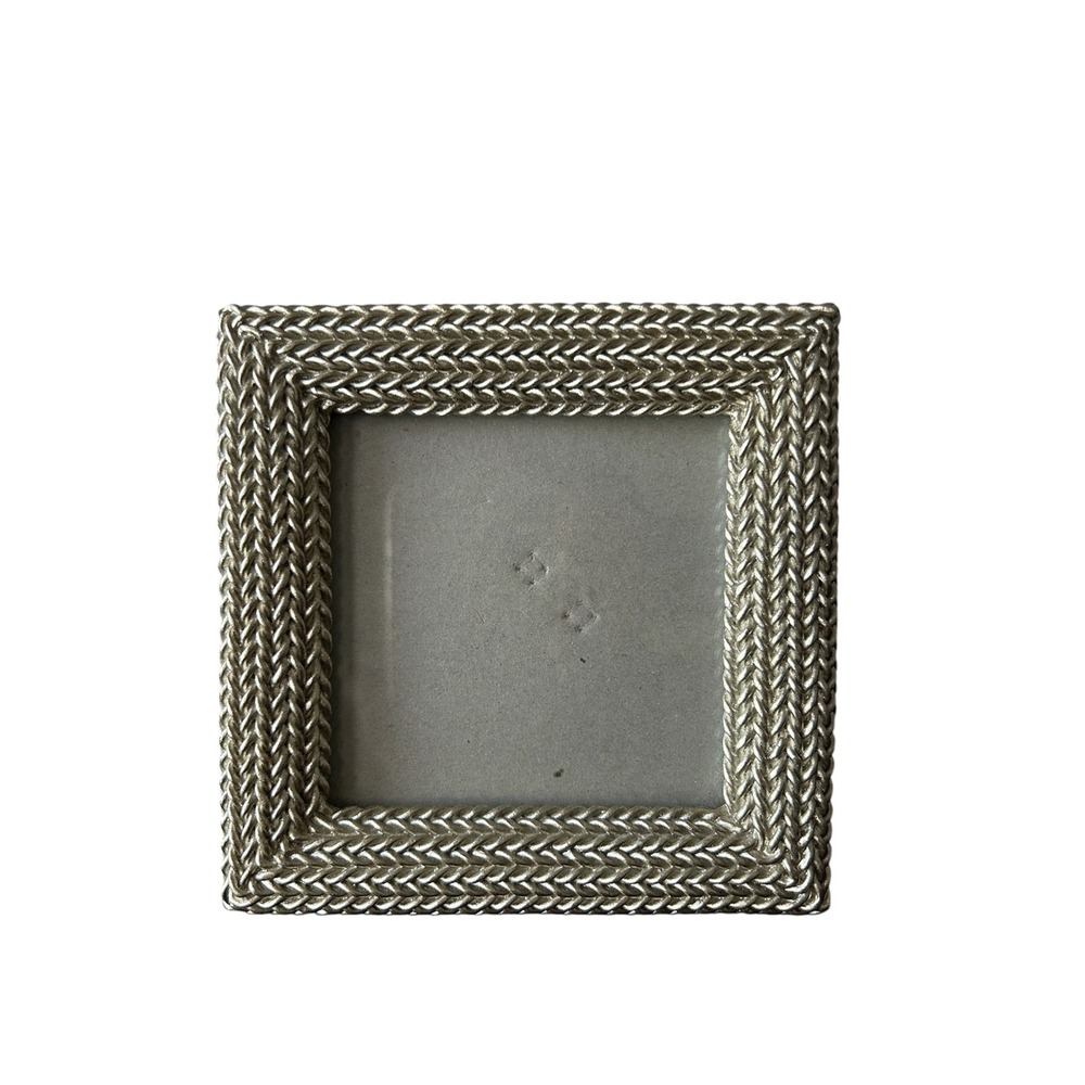 Cynthia Rowley Textured Woven Braid Silver Champagne Square Table Picture Frame